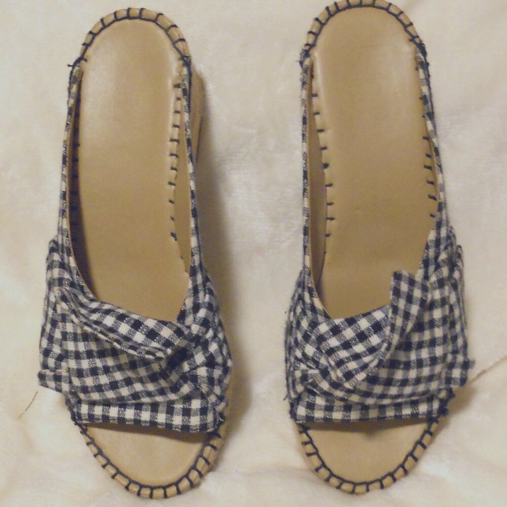 Franco Sarto 7.5 Black/White Gingham Check Slides Espadrille Patrice